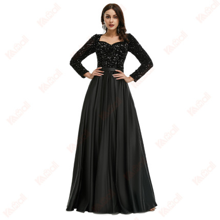 fashion long sleeve sequin evening dress
